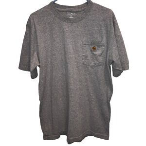 Carhartt Men's Pocket Gray T-Shirt Medium‎ Cotton Blend Tee Logo Crew Neck